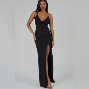 ❗️SOLD❗️Honey boutique high slit glitter maxi dress